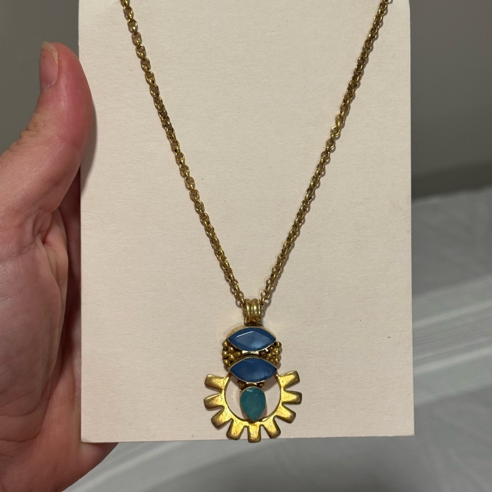Trades of Hope Gold and Blue Pendant Necklace NWT